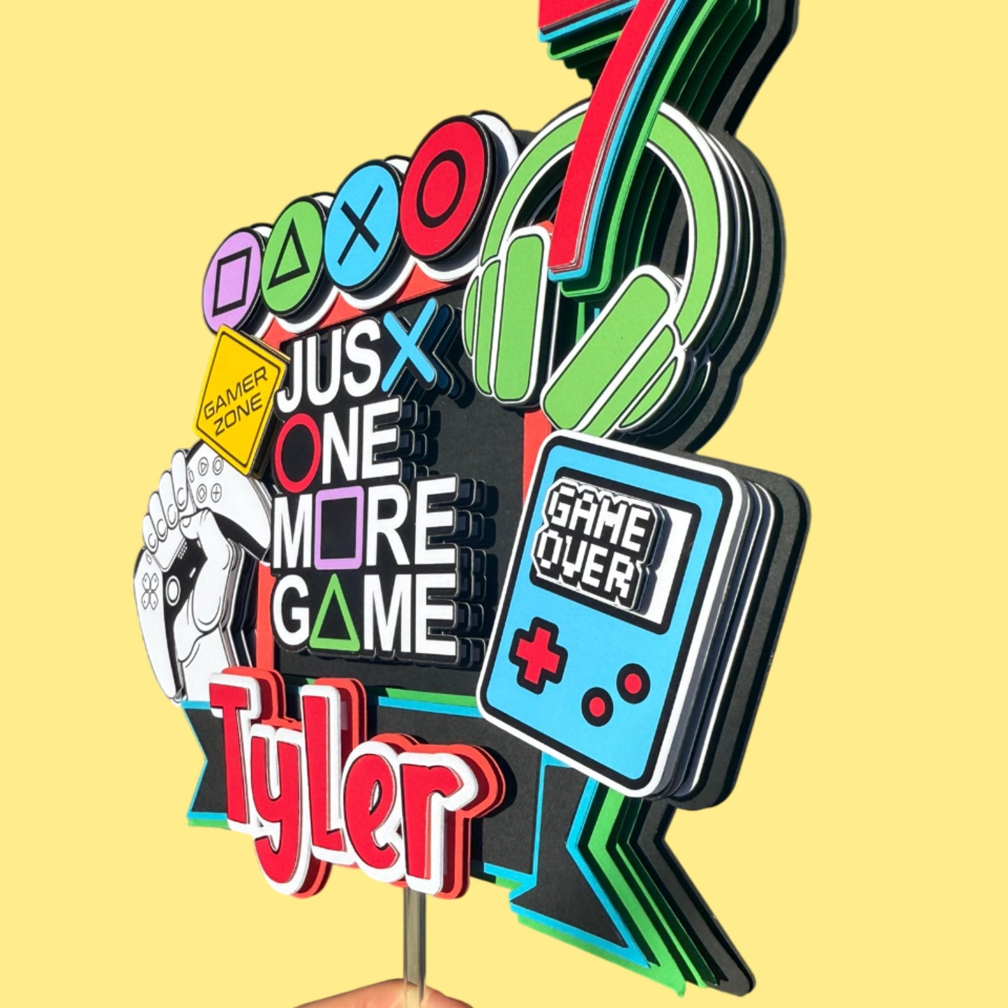 Personalized Gamer Cake Topper | 3D Party Decoration for Video Game Birthday