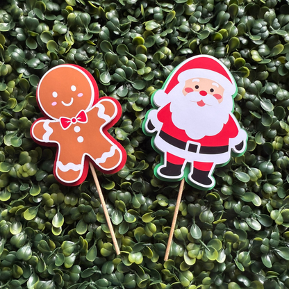 Merry Christmas Cake Topper | Santa Gingerbread House Glitter Centerpiece