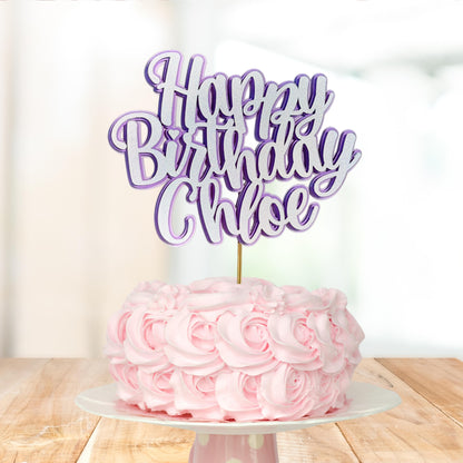 Personalized Happy Birthday Cake Topper | White Glitter Party Decoration & Centerpiece