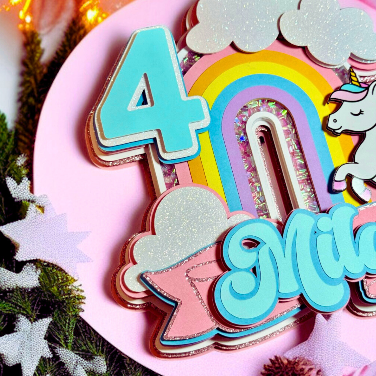 Personalized Unicorn Birthday Cake Topper | Custom Name & Age