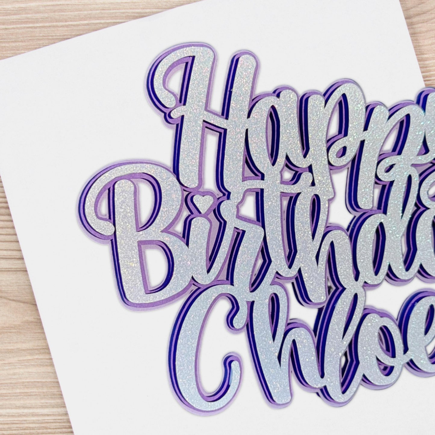 Personalized Happy Birthday Cake Topper | White Glitter Party Decoration & Centerpiece