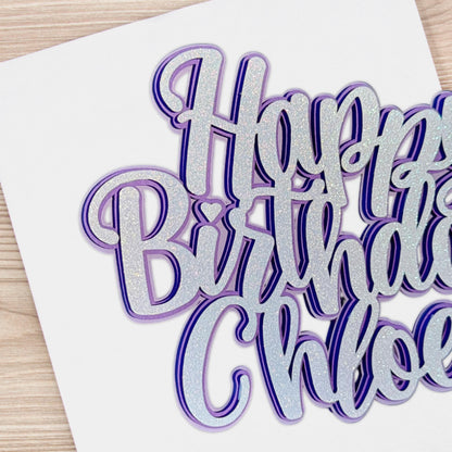 Personalized Happy Birthday Cake Topper | White Glitter Party Decoration & Centerpiece