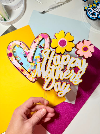 Happy Mother's Day Shaker Cake Topper | Flower Heart Cake Decoration | Gift for Mom
