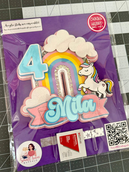 Personalized Unicorn Birthday Cake Topper | Custom Name & Age