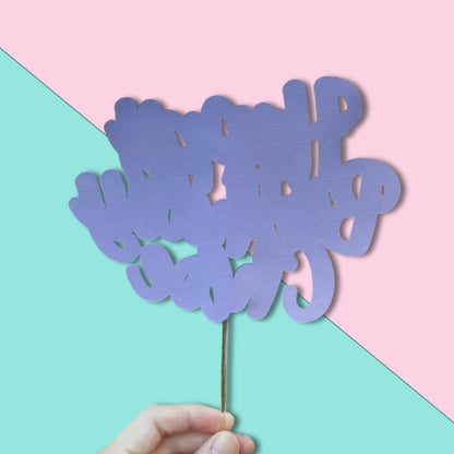 Personalized Happy Birthday Cake Topper | White Glitter Party Decoration & Centerpiece