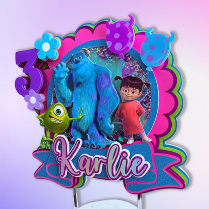 Monsters Inc. Inspired Shaker Cake Topper | Personalized Mike & Sulley Birthday Decoration