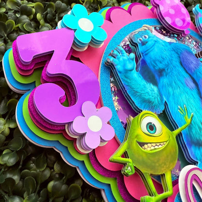 Monsters Inc. Inspired Shaker Cake Topper | Personalized Mike & Sulley Birthday Decoration