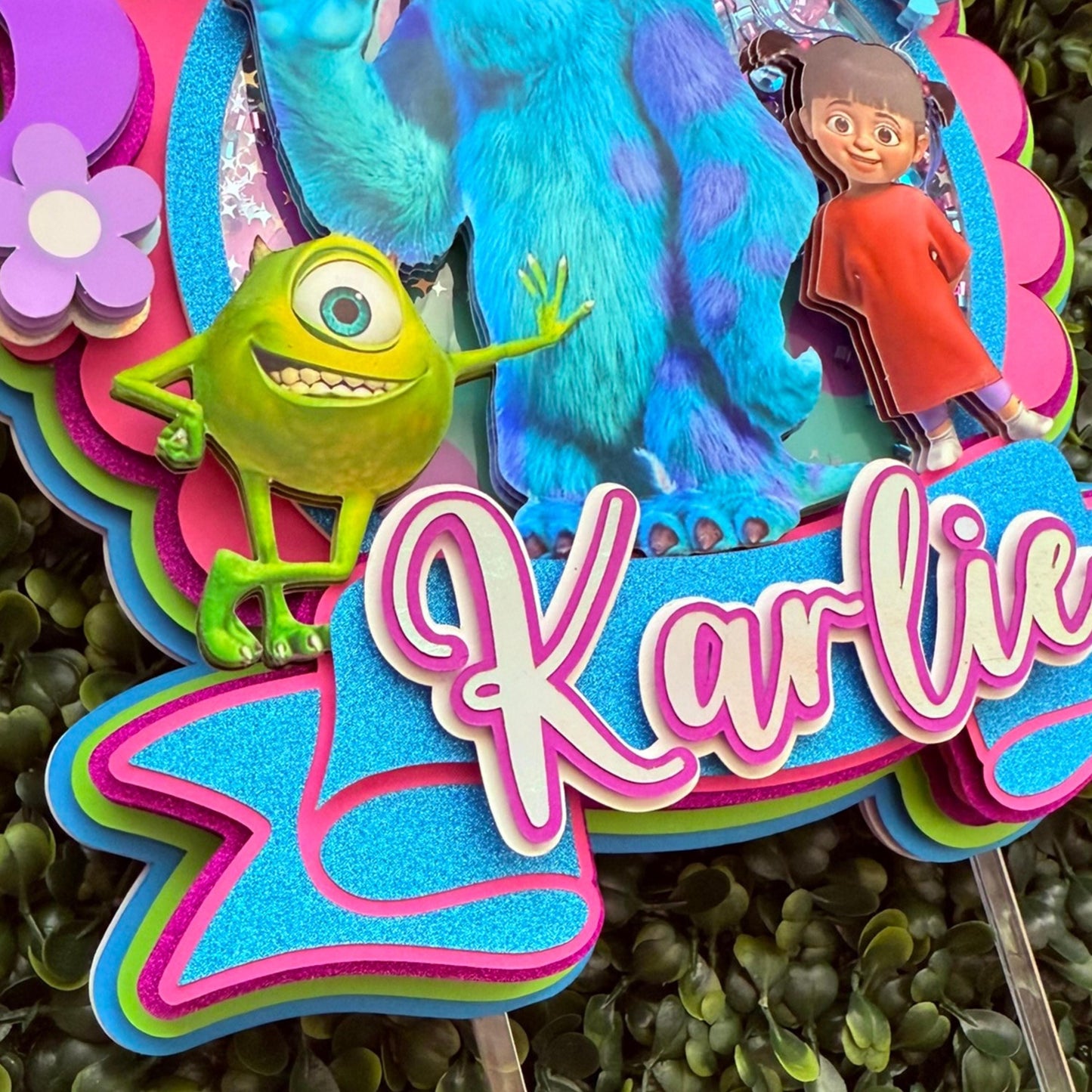 Monsters Inc. Inspired Shaker Cake Topper | Personalized Mike & Sulley Birthday Decoration