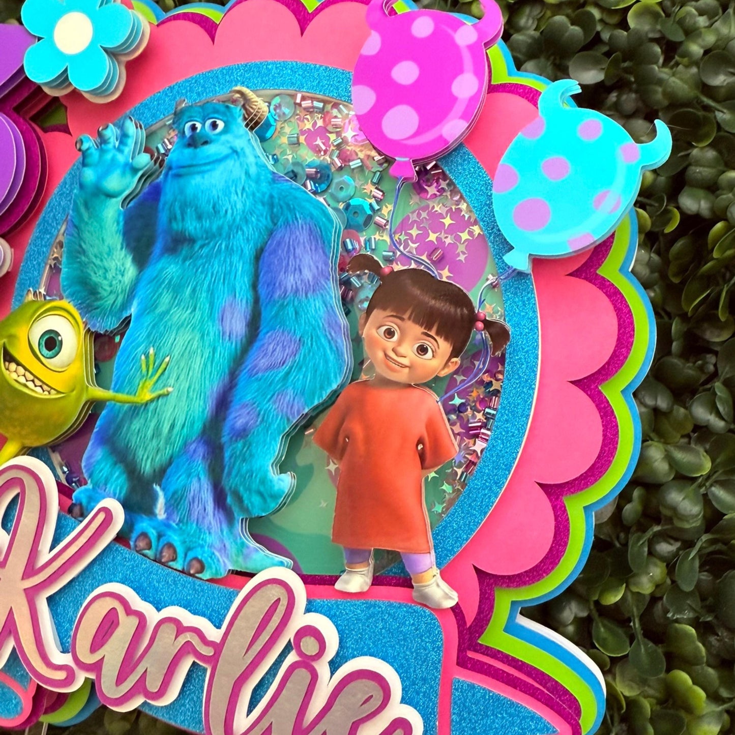 Monsters Inc. Inspired Shaker Cake Topper | Personalized Mike & Sulley Birthday Decoration