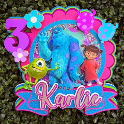Monsters Inc. Inspired Shaker Cake Topper | Personalized Mike & Sulley Birthday Decoration