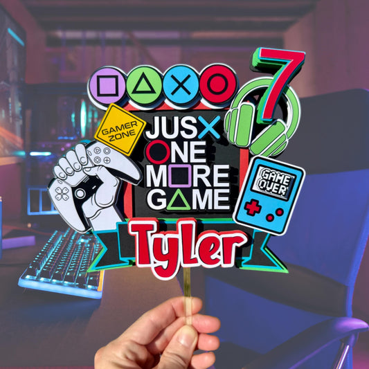 Personalized Gamer Cake Topper | 3D Party Decoration for Video Game Birthday