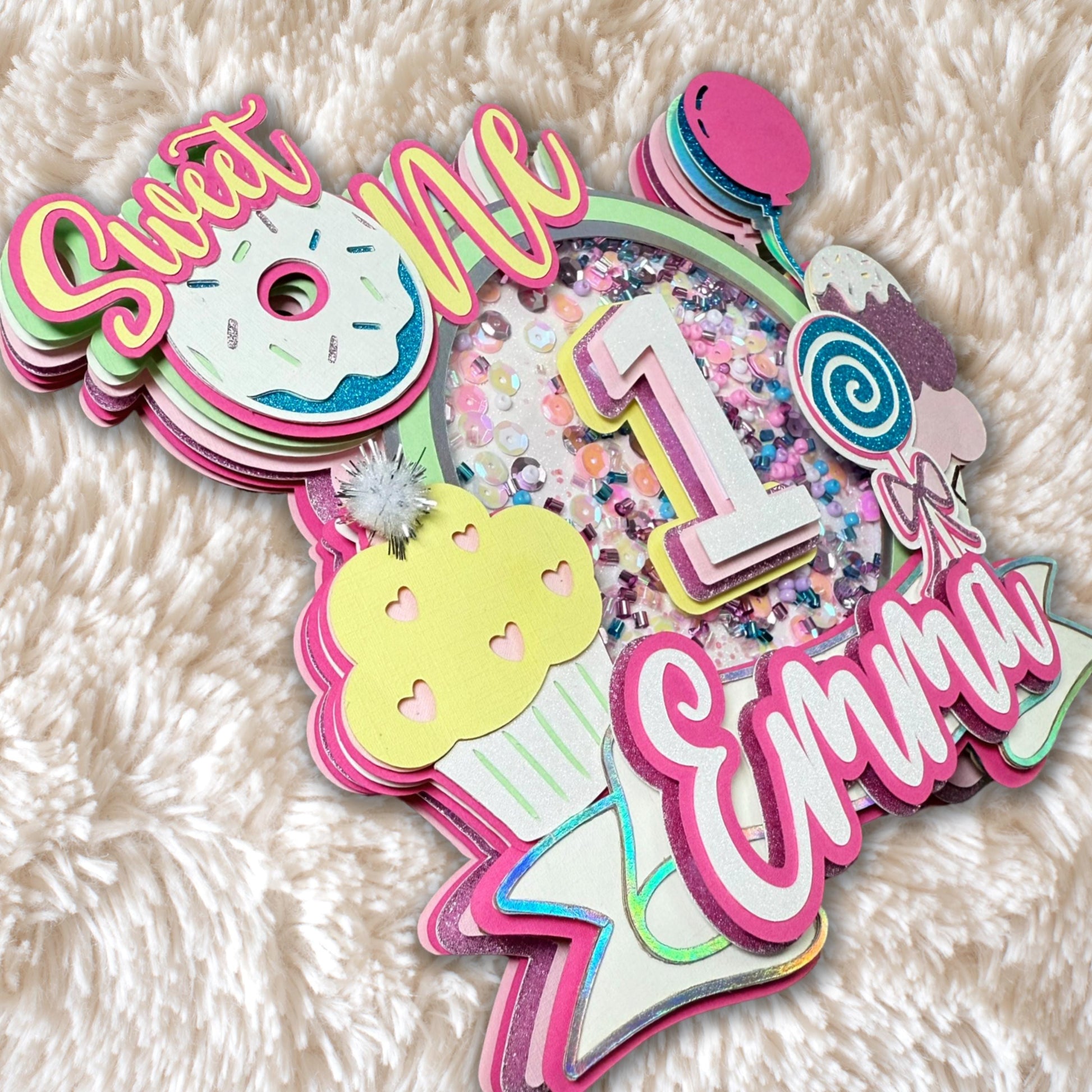 Handmade Sweet One cake topper with removable stick keepsake