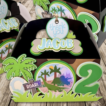 Dinosaur Birthday Party Favor Boxes | Custom Name & Age