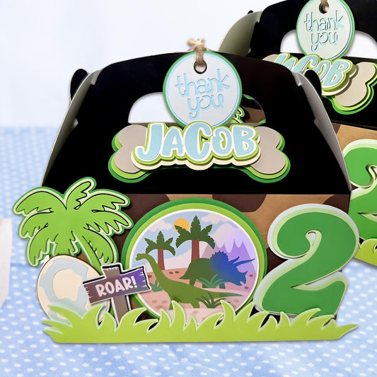 Dinosaur Birthday Party Favor Boxes | Custom Name & Age