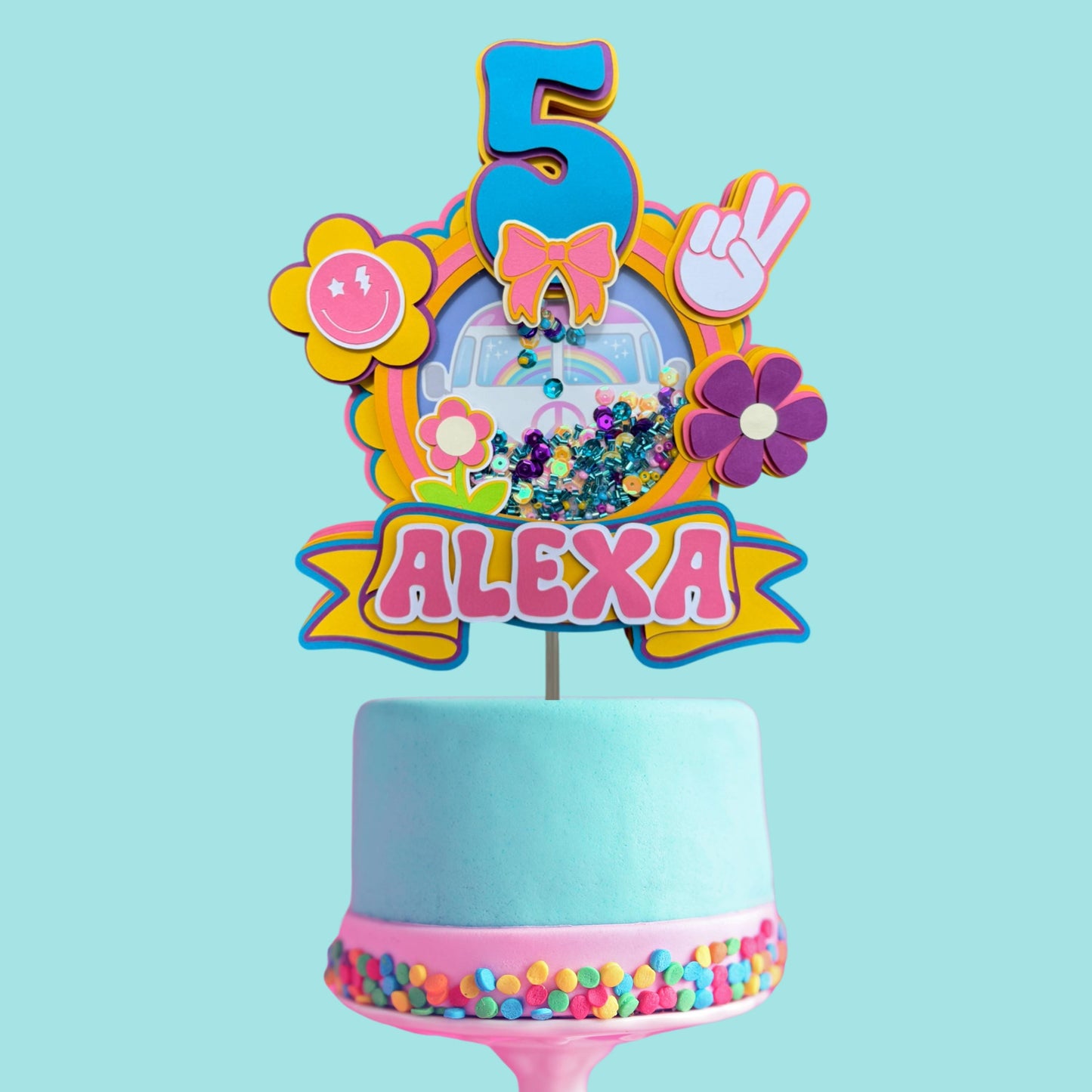 Personalized Groovy Shaker Cake Topper | Retro Hippie Birthday Decoration