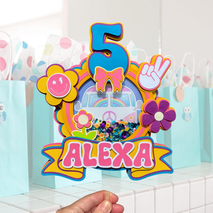 Personalized Groovy Shaker Cake Topper | Retro Hippie Birthday Decoration
