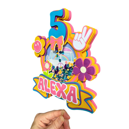Personalized Groovy Shaker Cake Topper | Retro Hippie Birthday Decoration