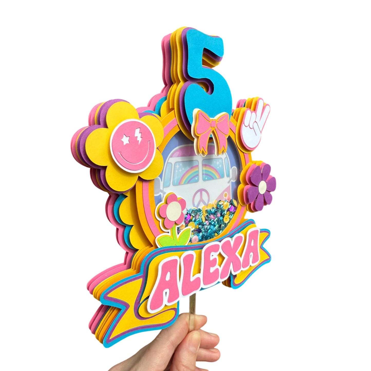 Personalized Groovy Shaker Cake Topper | Retro Hippie Birthday Decoration