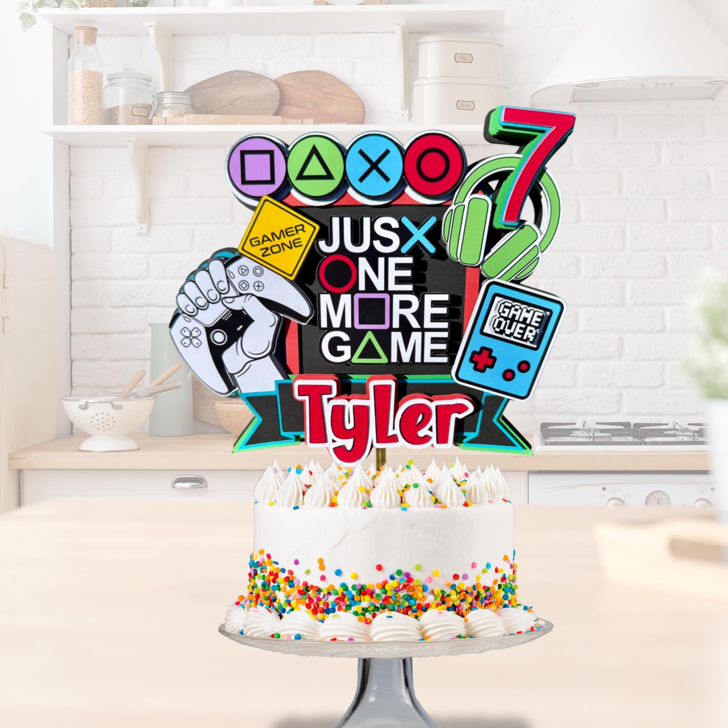 Personalized Gamer Cake Topper | 3D Party Decoration for Video Game Birthday