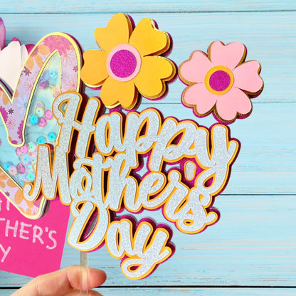Happy Mother's Day Shaker Cake Topper | Flower Heart Cake Decoration | Gift for Mom