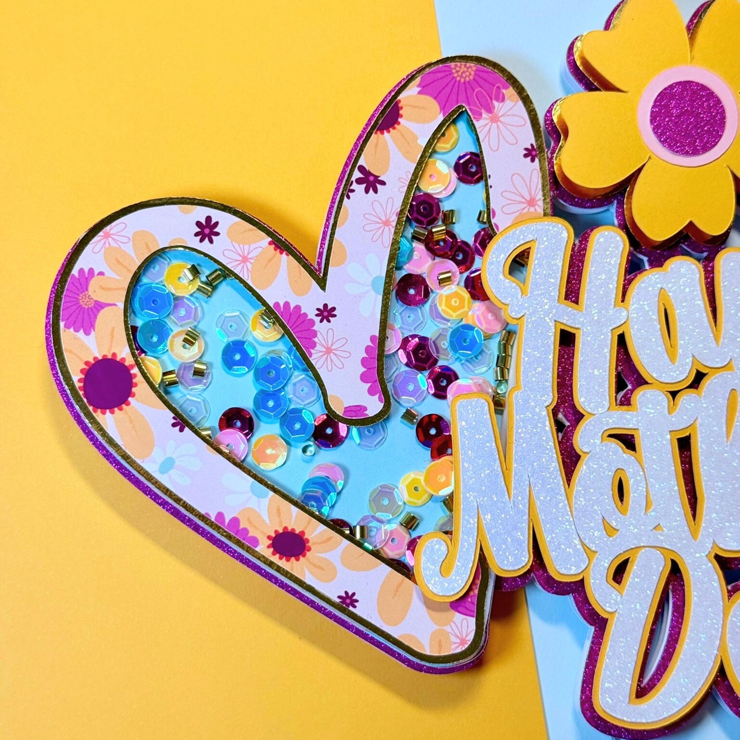 Happy Mother's Day Shaker Cake Topper | Flower Heart Cake Decoration | Gift for Mom